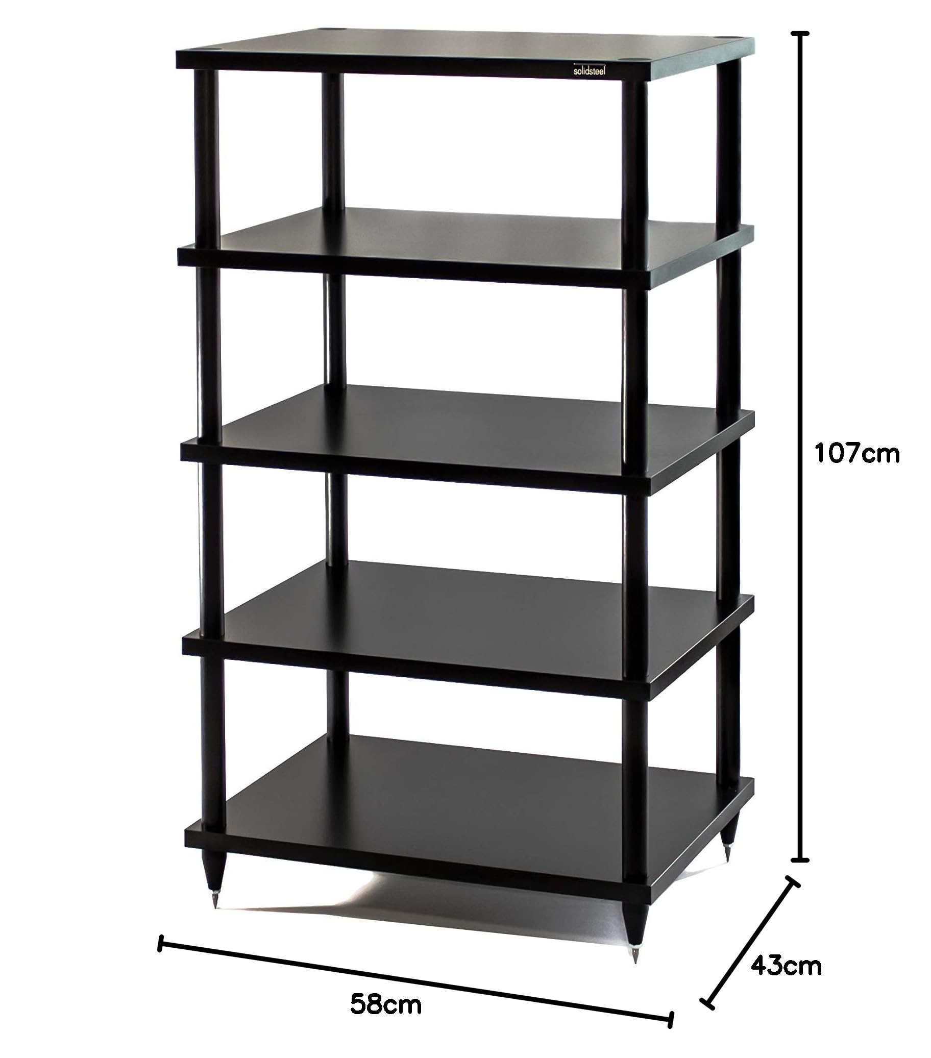 Solidsteel S2-5 Mobile Stereo Hi Fi Porta Elettroniche, Mobiletto Rack Audio a 5 Livelli in Legno (Made in Italy), Telaio in Metallo per Impianto Hi-Fi Stereo, Punte Regolabili in Acciaio INOX