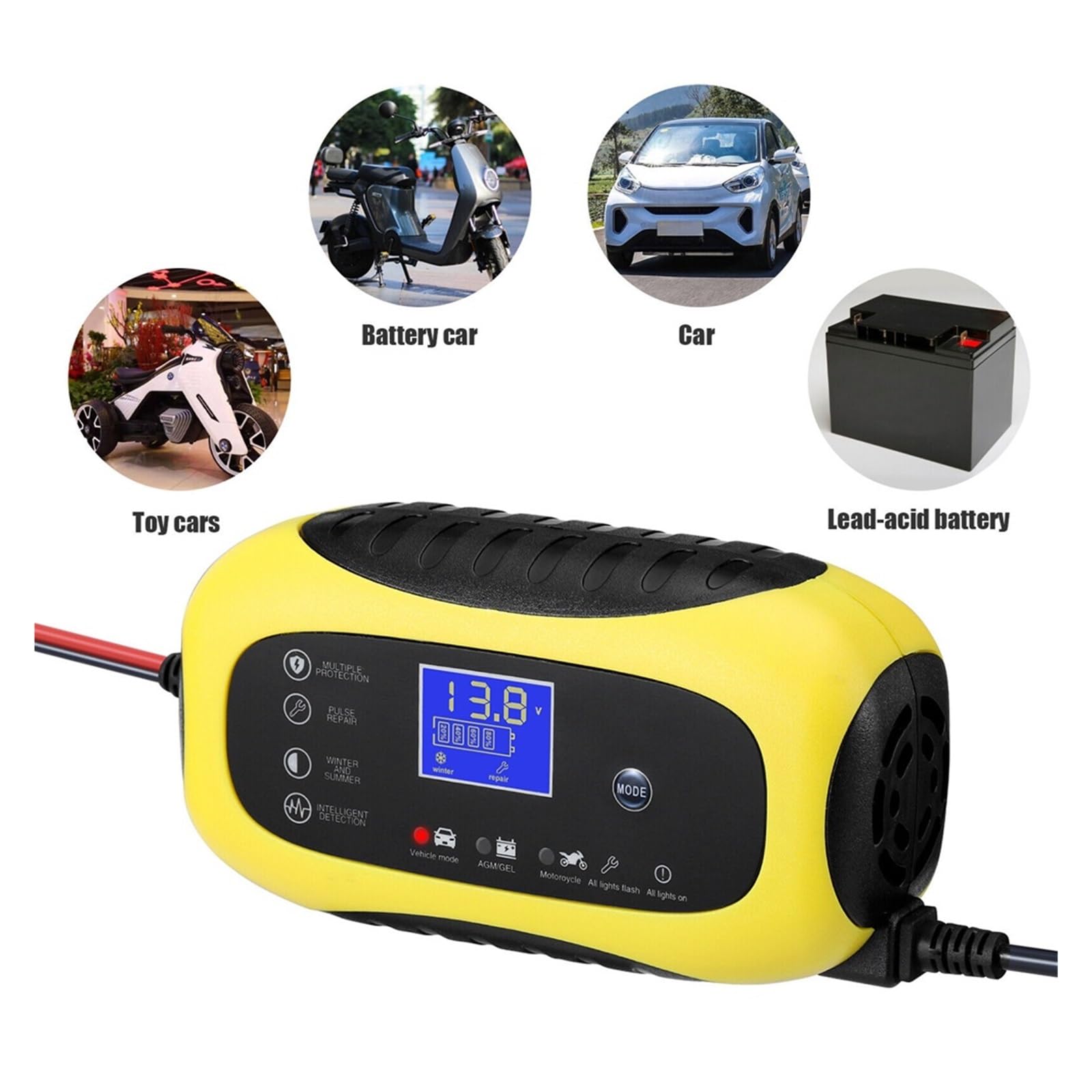 Przenośna Automatyczna Ładowarka Do Akumulatorów Z Wyświetlaczem LCD Wzmacniacz Samochodowy 12V 6A Motocykla Samochodów Motocyklowych Wydajne Szybkie ładowanie