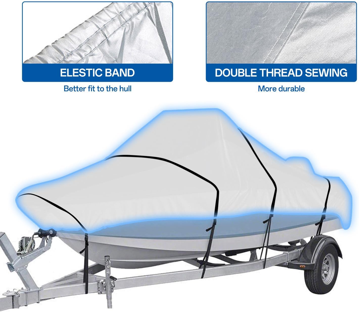 Heavy Duty 17-19ft Boat Cover, UV Resistant & Waterproof, 17' 18' 19' Foot Cover for Bass Boat, Tri-Hull, V-Hull, Runabout, Fish & Ski Boat, Silver
