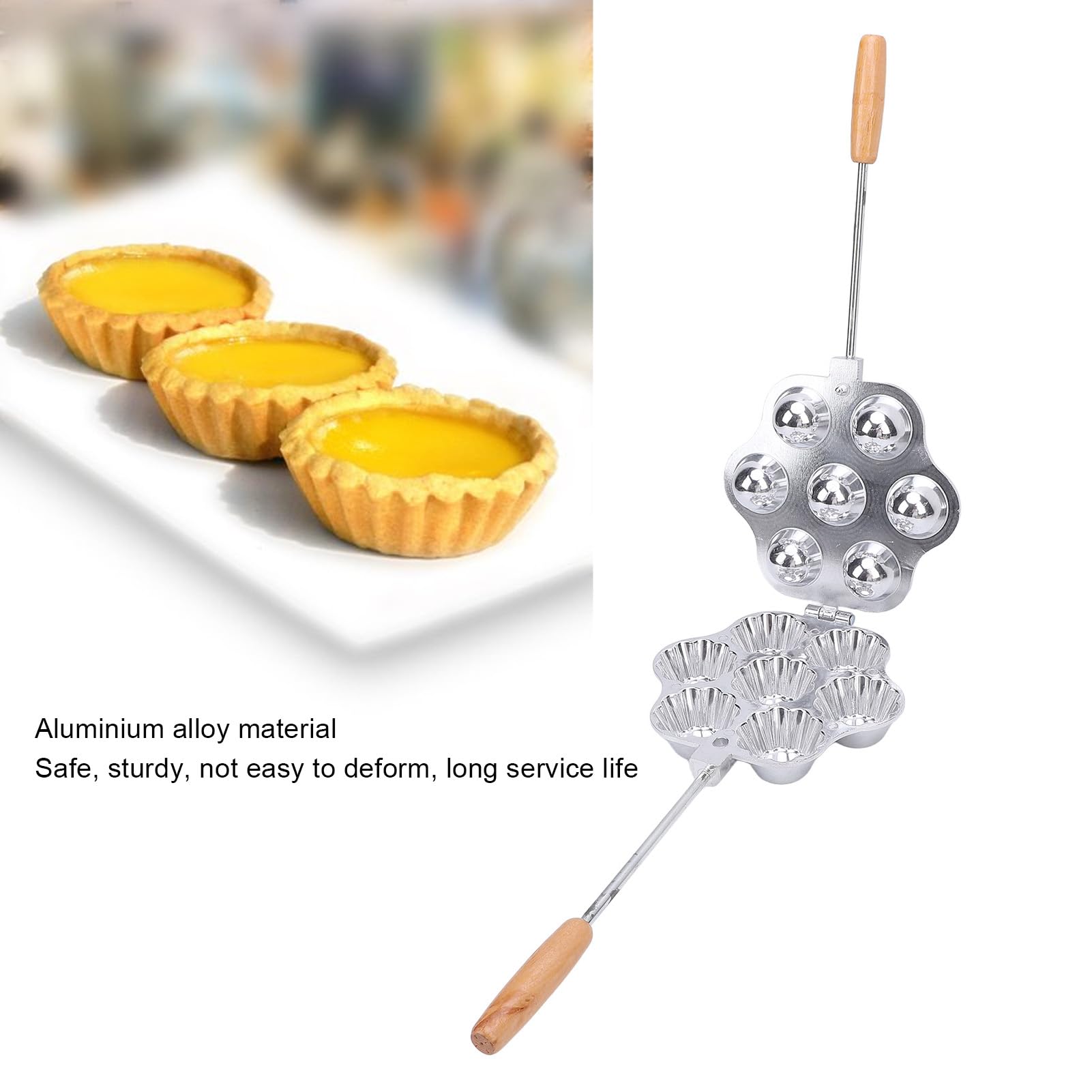 Forma do Mini Tart 7 Otworów, Patelnia Aluminiowa z drewnianą