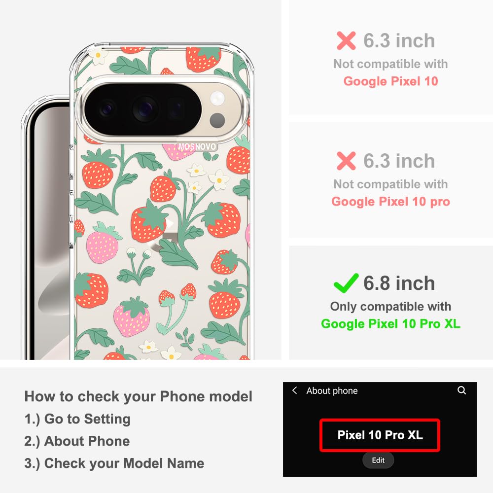 MOSNOVO Case for Google Pixel 10 & Pixel 10 Pro, [Buffertech 6.6ft Military-Grade Drop Protection] [Anti Peel Off Tech] Clear TPU Bumper Phone Case Cover Design - Cute Cherry — view 583