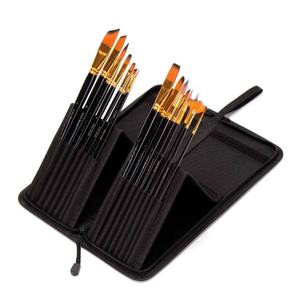 Juego de 15 pinceles de pintura profesionales de nailon para el pelo, pinceles acrílicos de nailon para acuarela, arte profesional para pintura acrílica de acuarela, tamaño libre de negro