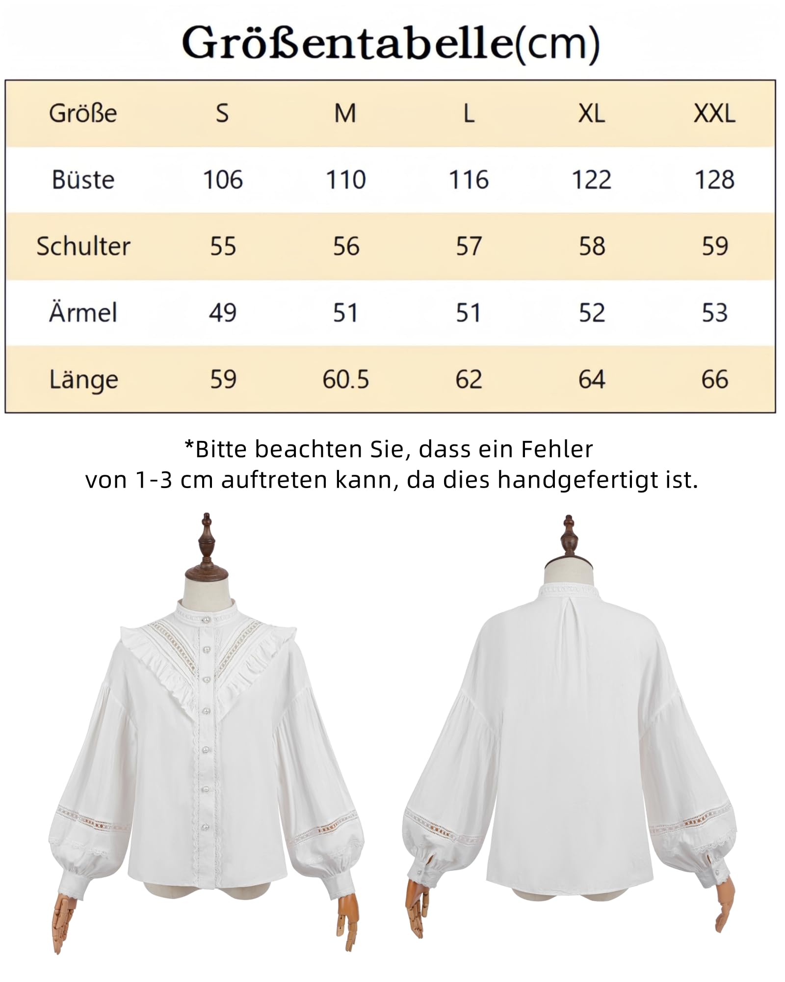 Fiamll Chemisier victorien pour femme - Chemisier médiéval à manches longues vintage - Chemisier blanc en coton