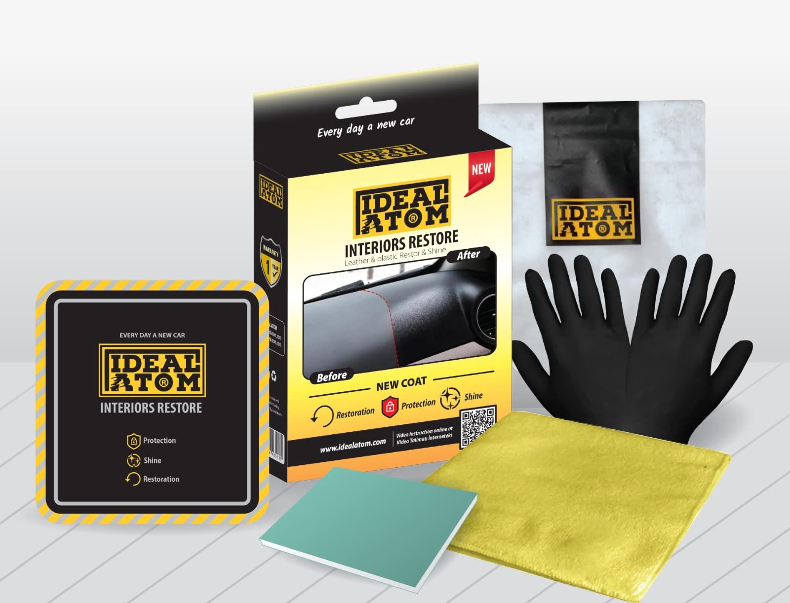 Ideal Atom Interiors Restore - Car Interior Protector for Leather and Plastic - 10 Pack