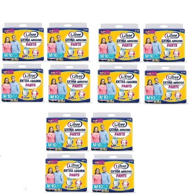 Lifree Extra Absorb Adult Diaper Pants Unisex, Medium (M), 10 Pieces, Waist size (60-85 cm 24-33 Inches) (Pack of 12) (B0CVKZ7CXS) Amazon Price History, Amazon Price Tracker