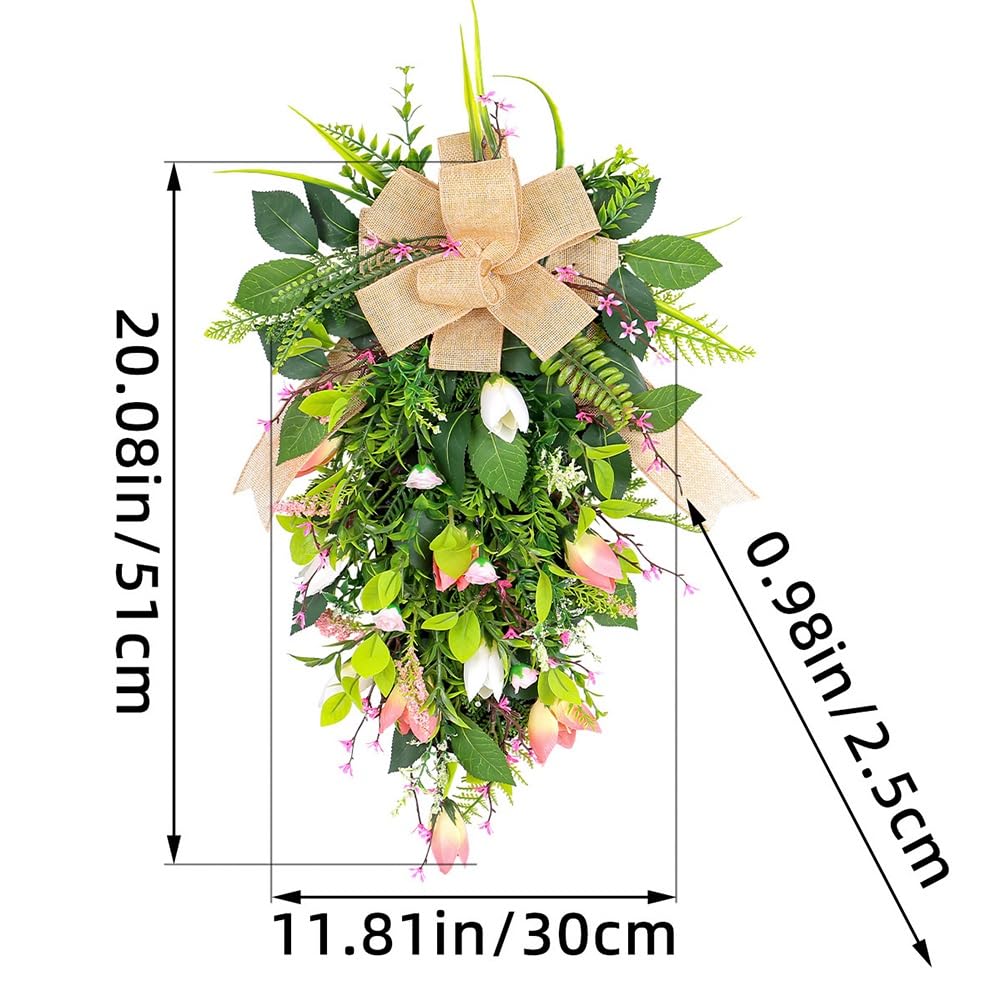 51cm Décoration Noël Teardrop Swag, Guirlande De Noël Artificielle avec Bowknot pour Porte D'entrée, Escalier, Cheminé, Extérieur, Fenêtre(A+B)