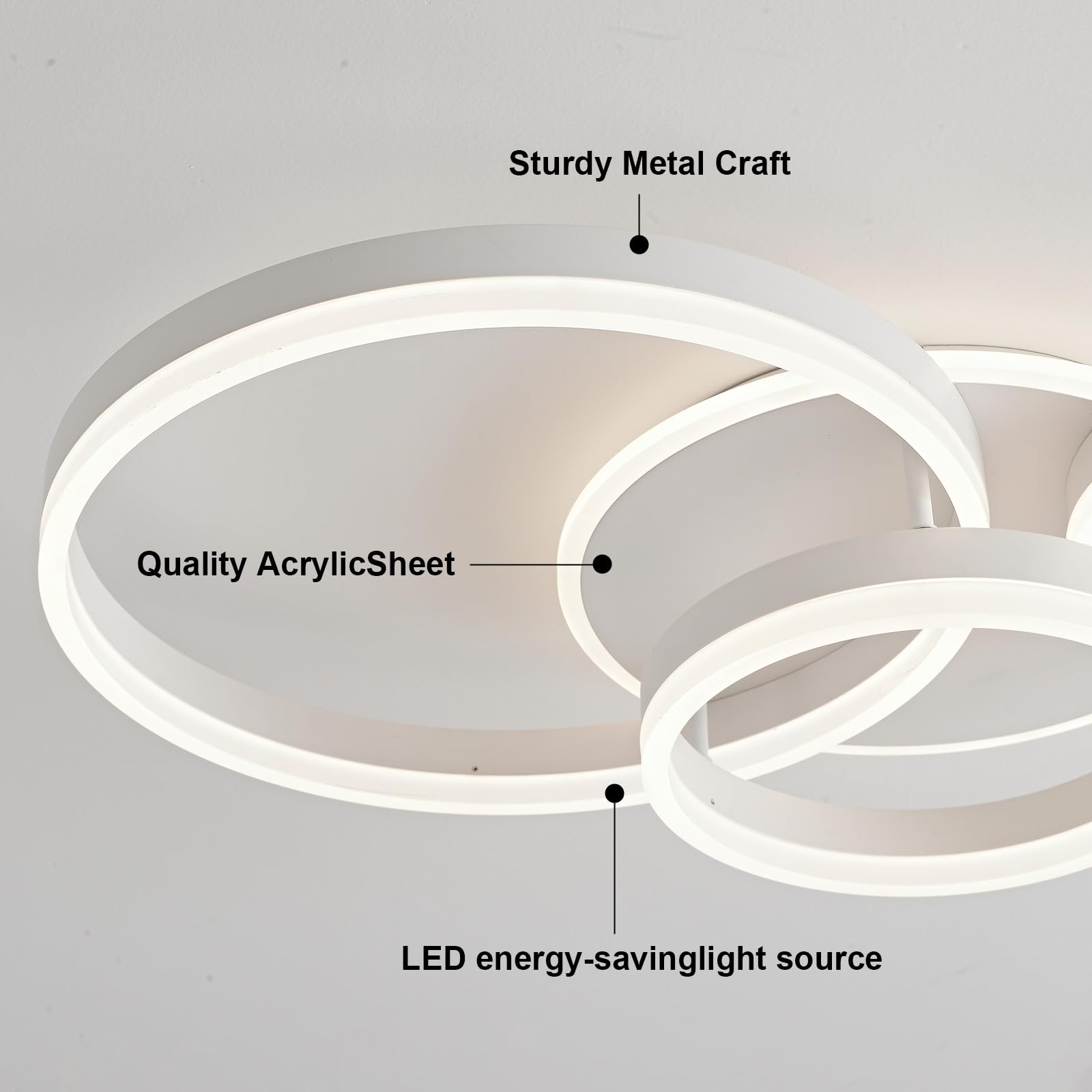 BLMYL Lampada da soffitto a LED dimmerabile, 3000 K – 6000 K, 48 W, 4800 lm, lampada da soffitto da 61 cm, anelli a LED, per camera da letto, cameretta dei bambini, cucina, corridoio