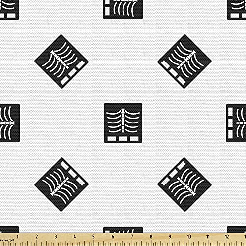 Image of Ambesonne Abstract Fabric by The Yard, Cartoon Style Xray Photo Image of a Human Chest in Continuous Pattern, Decorative Fabric for Upholstery and Home Accents, 1 Yard, White Charcoal
