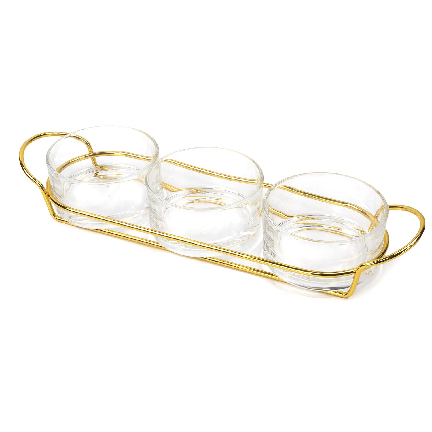 Cuisine Art Gold Glass Dessert Set with Stylish Metal Stand - 4-Piece Serving Ensemble Partyware dessert set