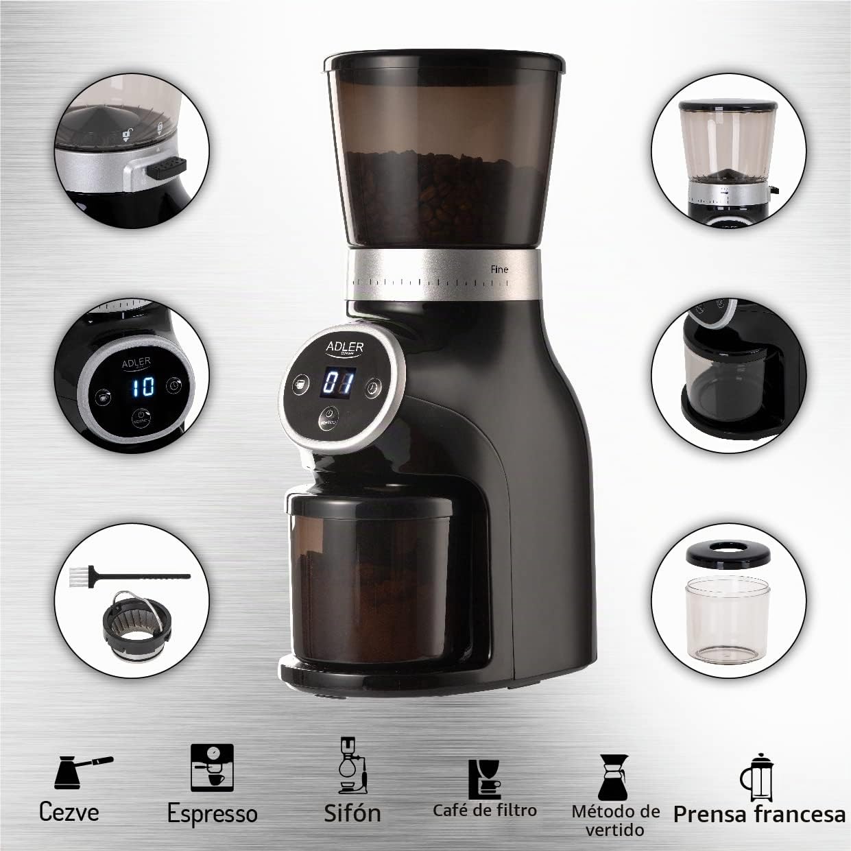 Adler AD 4450 Burr Coffee Grinder 300 W Electric Cone Grinder Grinder