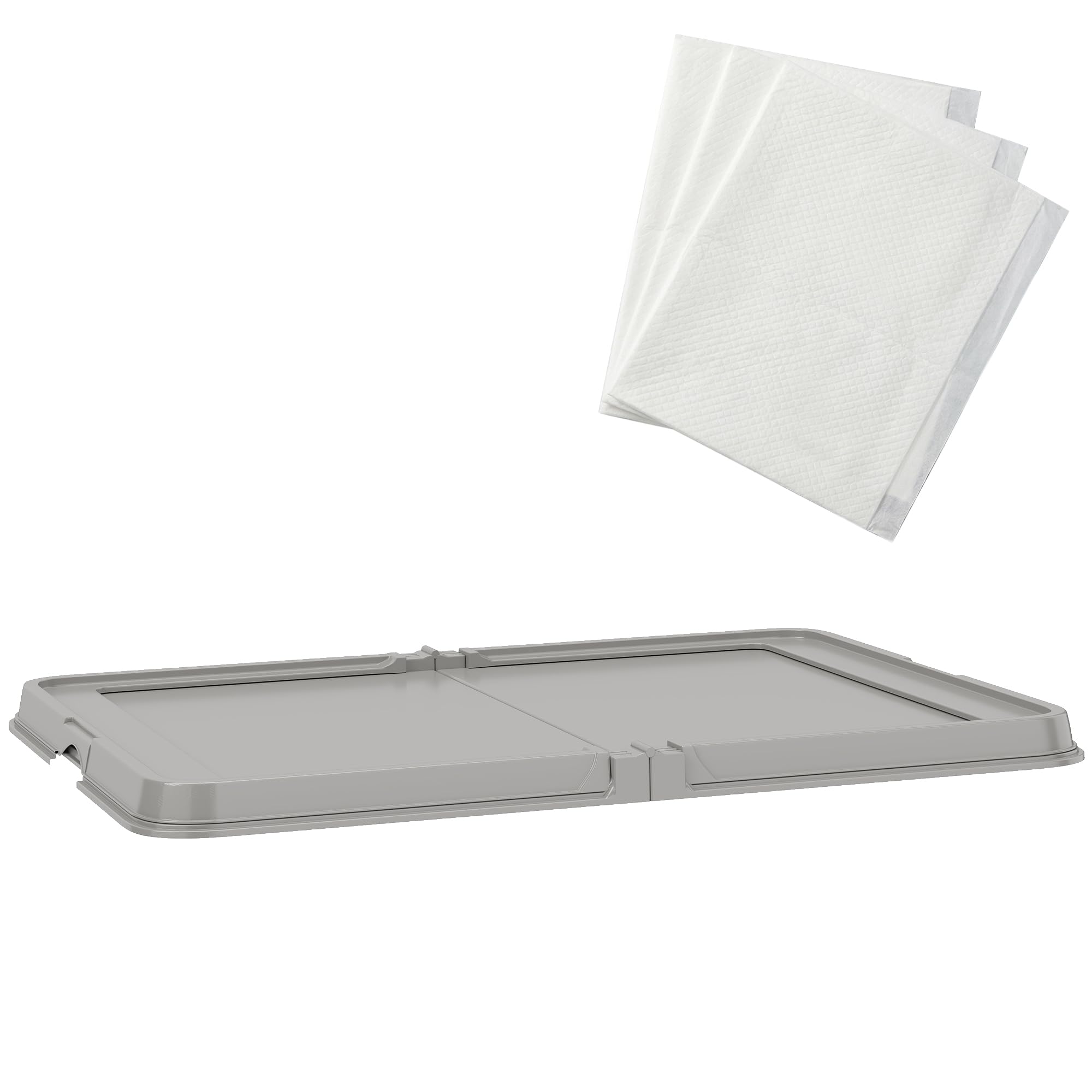 PawHut Toilette Pieghevole per Cani, 86x62 cm, vaschetta igienica per Cani per l'addestramento, con 3 tappetini, Piedini Antiscivolo e Facile da Pulire, Grigia