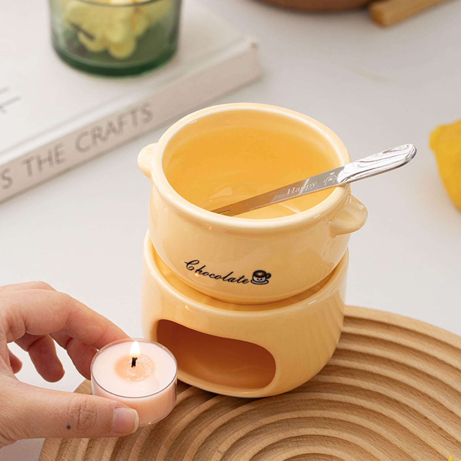 Taza de fondue de chocolate, taza de fondue, mini fondue de chocolate con 4 tenedores para fondue de porcelana, juego de fondue de chocolate adecuado para derretir chocolate y combina