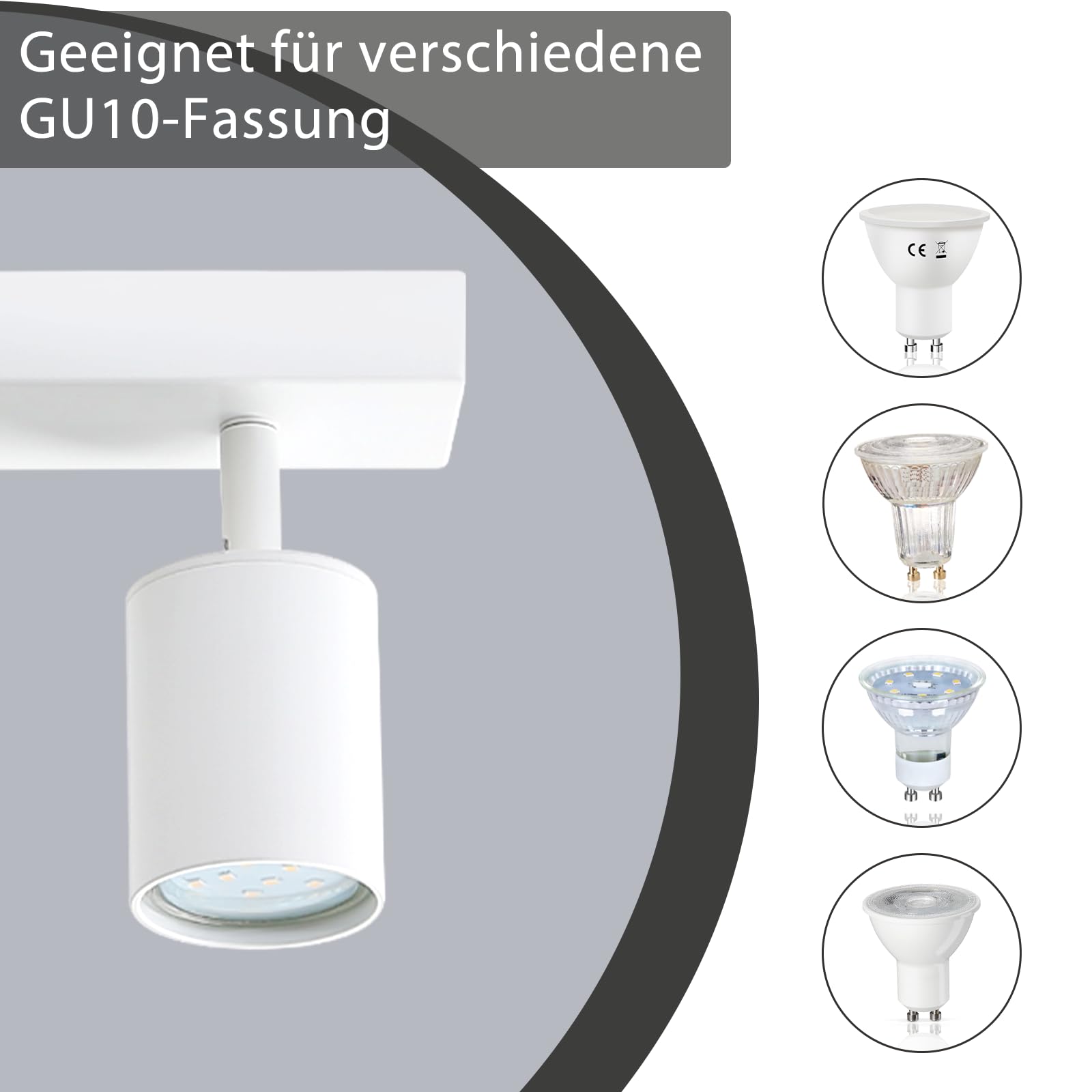 Glitzerlife Spot de plafond LED 6 flammes plafonnier blanc