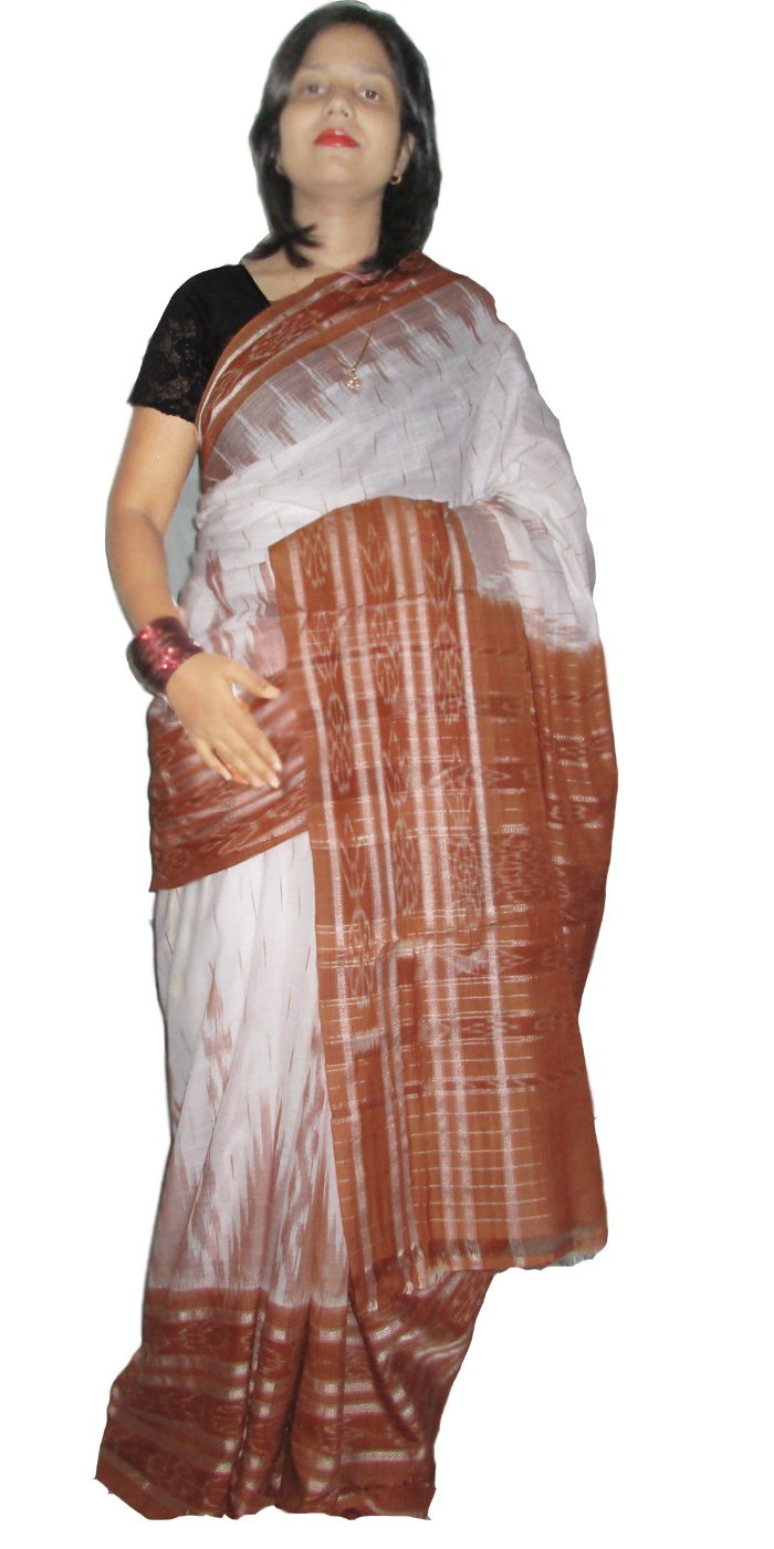 Devanshi HandloomWomen's Sambalpuri Cotton Saree With Blouse Piece (Devanshi_White)