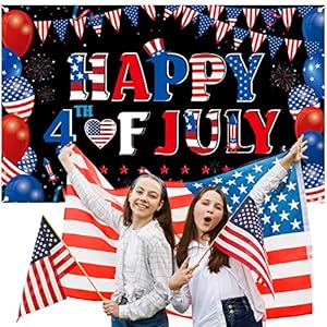 Happy 4th of July Backdrop Banner Independence Day Patriotic Theme Bunting Banner Fourth of July Party Supplies White