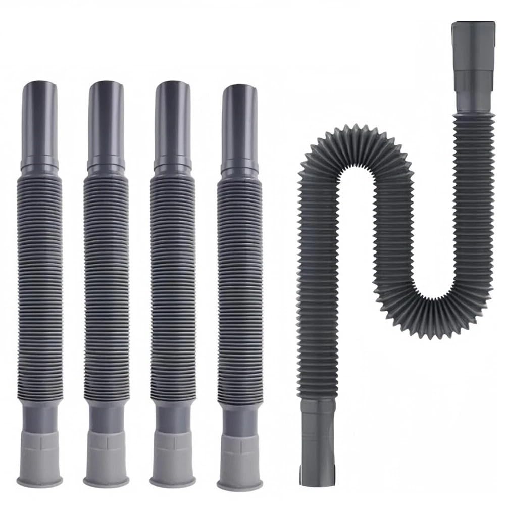 Sterlingedge Grey 5Pcs Flexible Collapsible & Extendable Waste Water Pipe System For Motorhome, Kitchen Caravan, Bathroom & Sink Connectors Wash Basin Drainage Bath, Sink, Plumbing Accessories