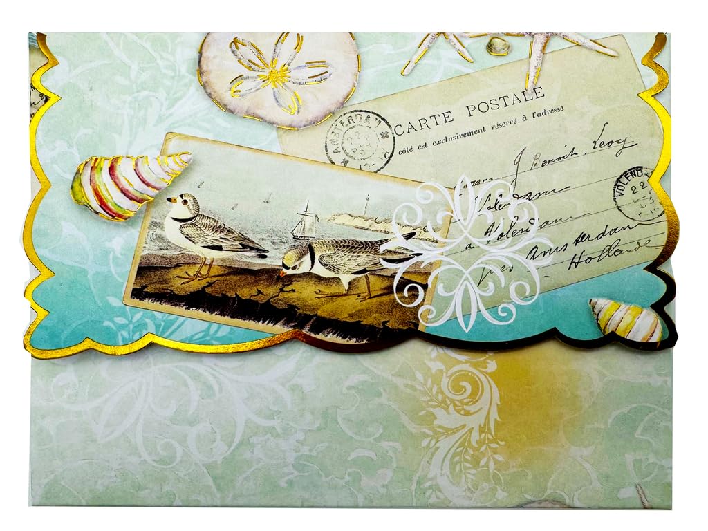 Poster Foundry Seaside Boxed Note Cards by Carol Wilson. 10 embossed 4x5 Die-Cut Notecards and Matching Envelopes in Decorative Gift Box with Magnetic Flap. NCP4016