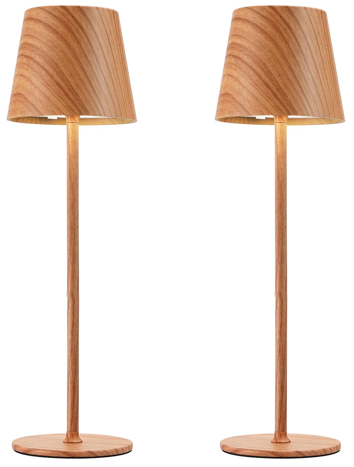 Kakanuo Cordless Table Lamp Rechargeable - Wood Grain 2 Pack 5000mAH Battery Operated Lamp for Counter, 3 Color Stepless Dimming Wireless Lamp for Dining Kitchen, Outdoor Patio, Touch Control