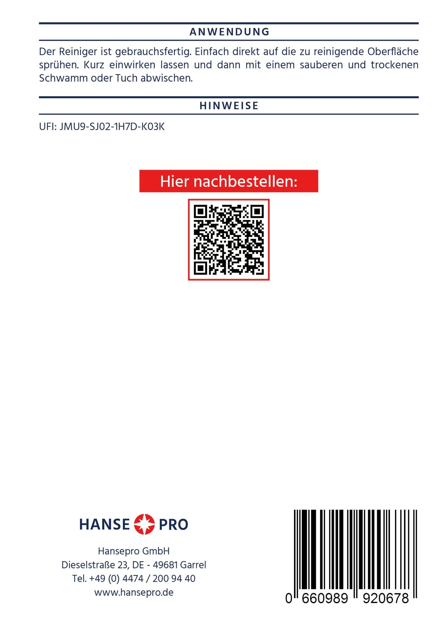 HANSE PRO Whiteboard-Reiniger, 4 x 500 ml I Cleaner I Löscher I Reinigungs-Spray I Tafel-Reiniger I Zubehör I mit praktischem Sprüh-Kopf