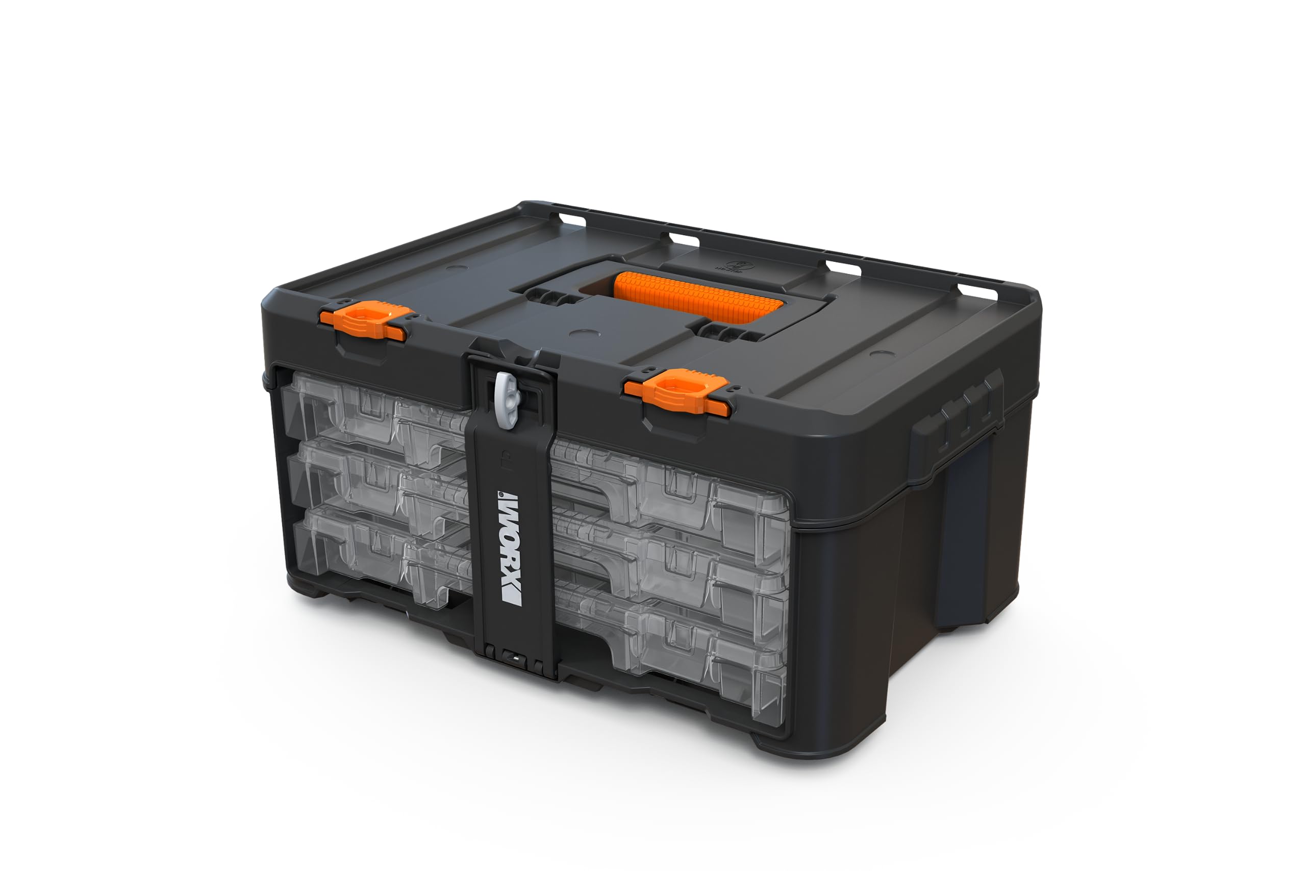 WORX Organisateur 3 tiroirs, noir, poignée de transport, séparateurs amovibles, Garantie 5 ans, dimensions : 33,2x23,3x48,1 cm