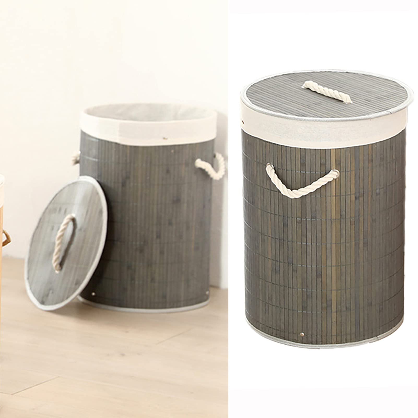 NLDGRBVCED Laundry Hamper with Rope Handles bambo, Durable - HomeBasics - Foldable bambo Laundry Basket Hamper with Large Capacity for Laundry Grocery Dirty Clothes Home(green round)