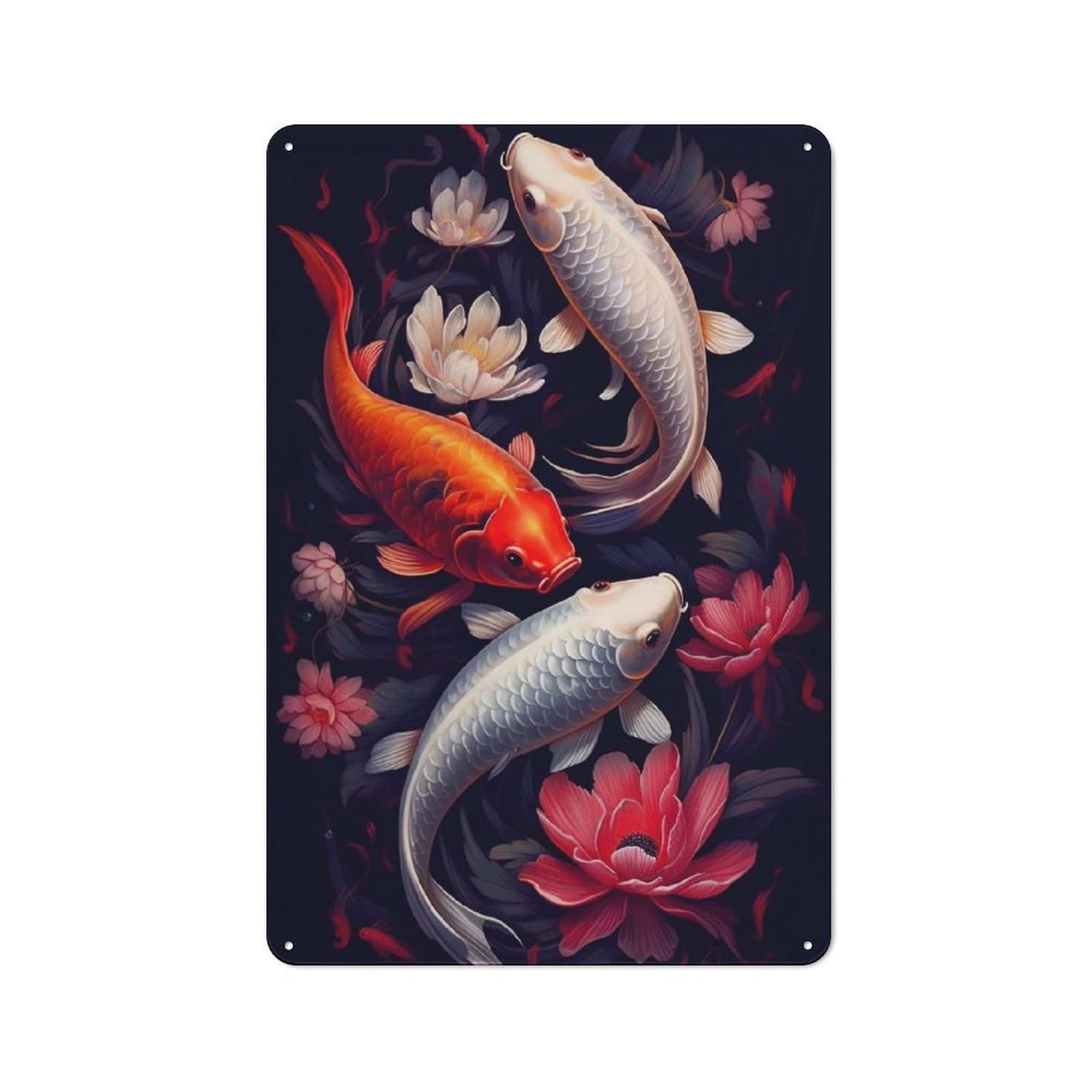 Mystic Koi Fish Vintage Metal Wall Decor 30x20cm, Garage Metal Sign for Garage, Workshop, Shed Or Utility Room