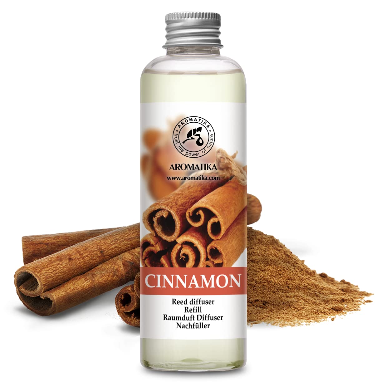 Cinnamon Reed Diffuser Refill with Natural Essential Cinnamon Oil 6.7oz - Fresh & Long Lasting Fragrance - 0% Alcohol - Reed Diffuser Oil Refill for Aromatherapy - Home - Office - Fitness - Boutique