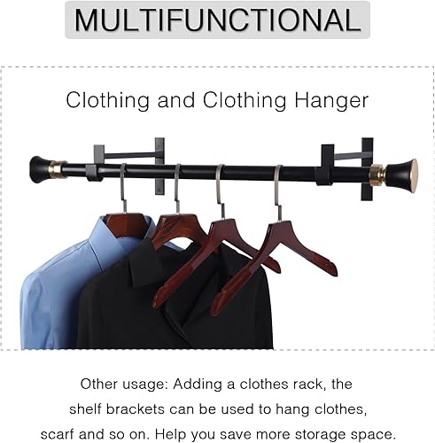 Miniatura 9 de Soporte de Barra de Clóset OVOV Resistente de 10 Pulgadas con Soporte de Estante de Clóset y Soporte de Barra con Gancho (Paquete de 8) Negro