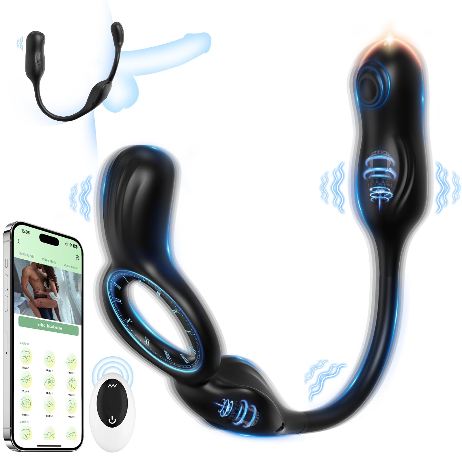Vibrating Cock Rings Anal Vibrator - APP Control Male Prostate Massager Vibrator with 9 Modes 100 Waterproof Penis