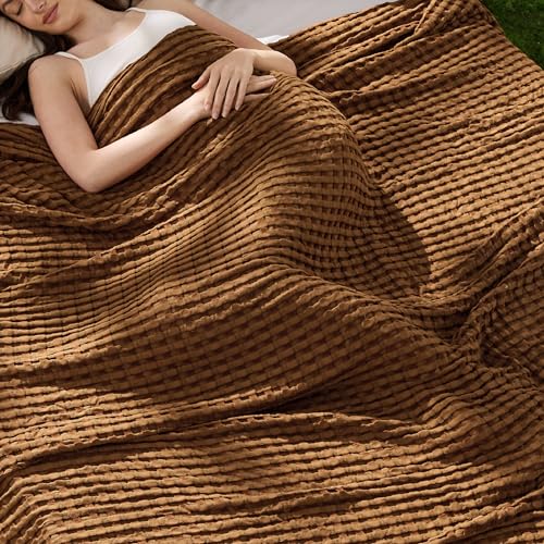 Image of Bedsure Cooling Cotton Waffle King Size Blanket - Lightweight Breathable Blanket of Rayon Derived from Bamboo for Hot Sleepers, Luxury Throws for Bed, Couch and Sofa, Burnt Orange, 104x90 Inches