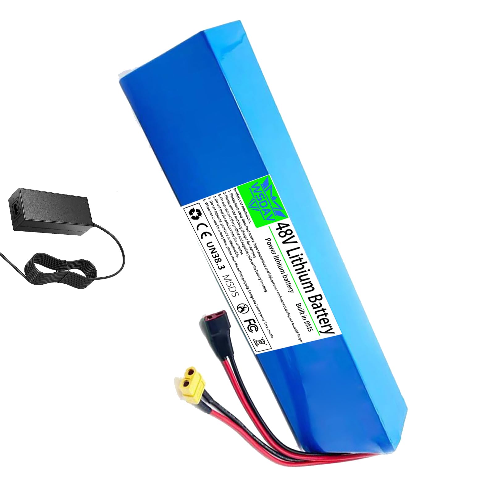 WSDAV 48 Volt Moped Battery 48V 10AH 12AH 15AH 18AH 20AH Lithium Battery Pack 48V Electric Bicycle Batteries with Charger,48V10AH