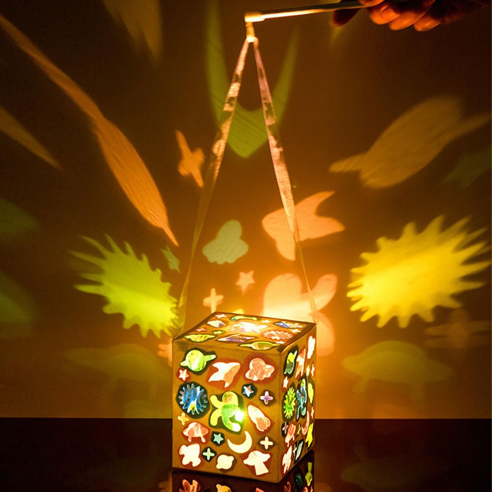 Herenear Set De 4 Linternas De Animales Del Bosque Con Efecto Vidriera Y LED, Manualidad Para Niños