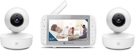 Motorola Nursery 2-Way Audio VM36XL Baby Monitor with 2 Cameras, 5" Color Screen, Cry Detection, Night Vision, Remote Tilt and Zoom, Temperature Monitoring, Rechargeable