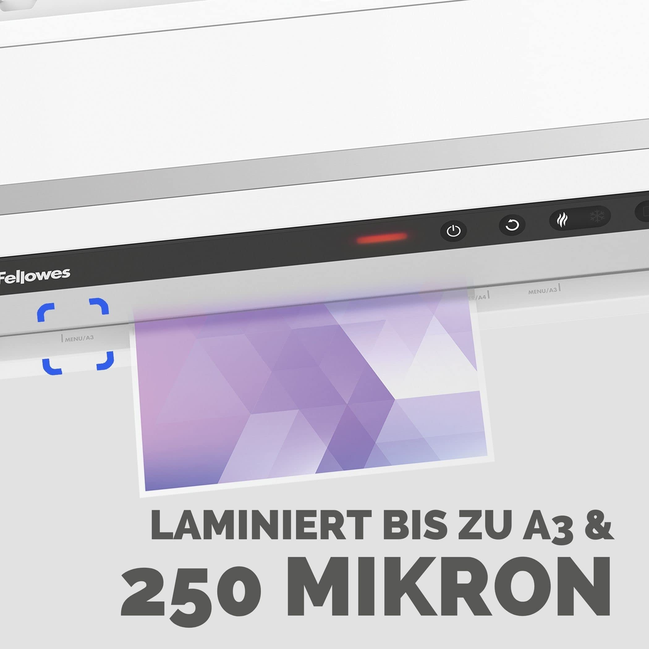 Fellowes Laminiergerät Jupiter A3 - vollautomatischer Büro-Laminator - nur 60 Sek. Aufwärmzeit - für Heißlaminierfolien bis 250mic - Anti-Stau-Funktion - inkl. Starterset für 10 Laminationen