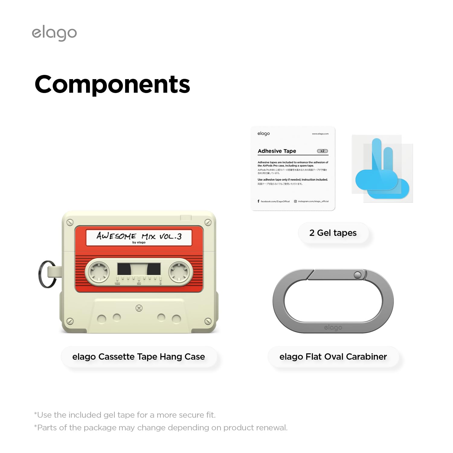elago Custodia a Cassetta Retro Compatibile con AirPods Pro 3, con Moschettone, Ricarica Wireless, Antiurto, in Silicone Morbido, LED Frontale Visibile (Bianco Classico)