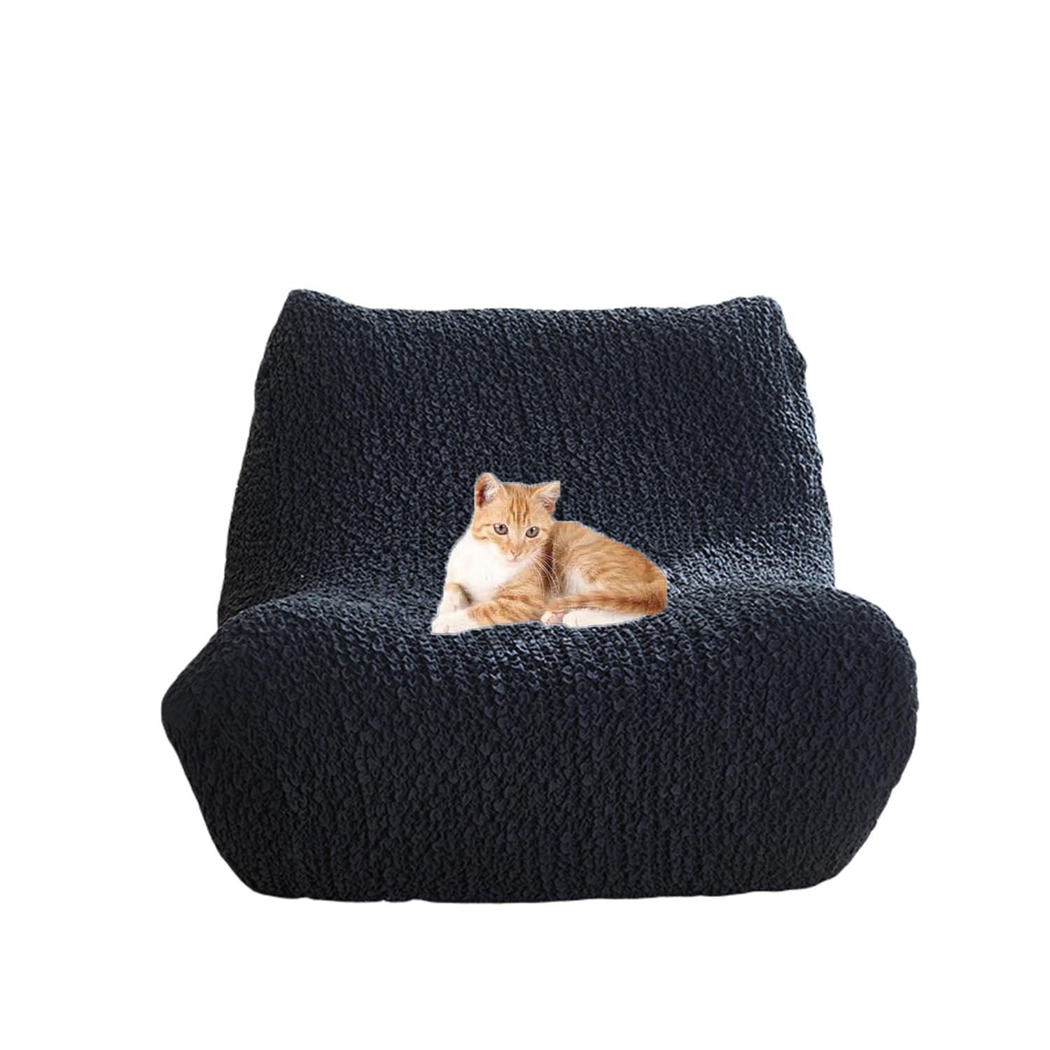 HACLEN Seersucker Lazy Floor Sofa Cover, Stretch Single Sofa Cover Armless Fireside Lounge Chair Cover Furniture Protector for Living Room Bedroom (black,one size)