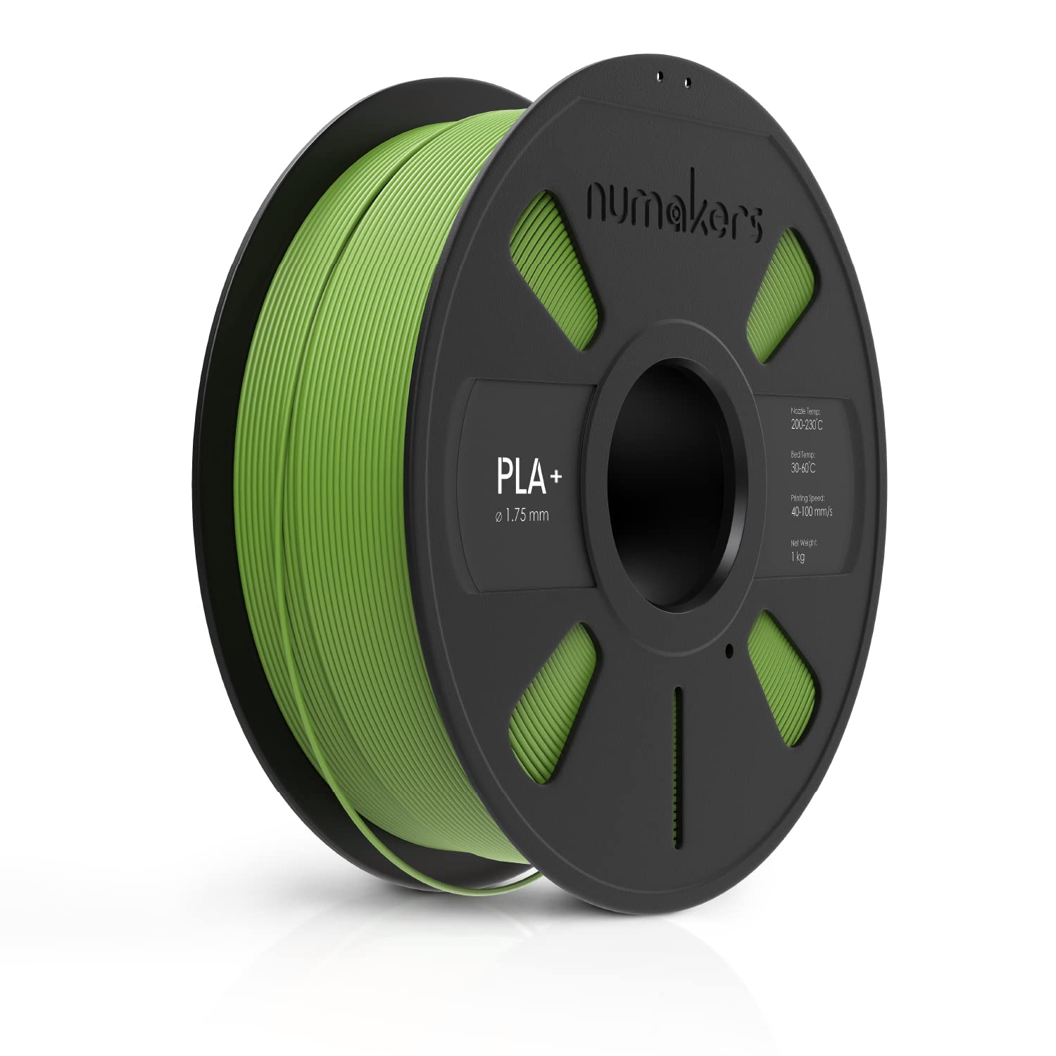 NUMAKERS PLA+ 3D Printer Filament, 1.75mm, Dimensional Accuracy +/- 0.03 mm, 1 kg Spool (2.2 lbs), Compatible with Most FDM Printers (Grass Green)