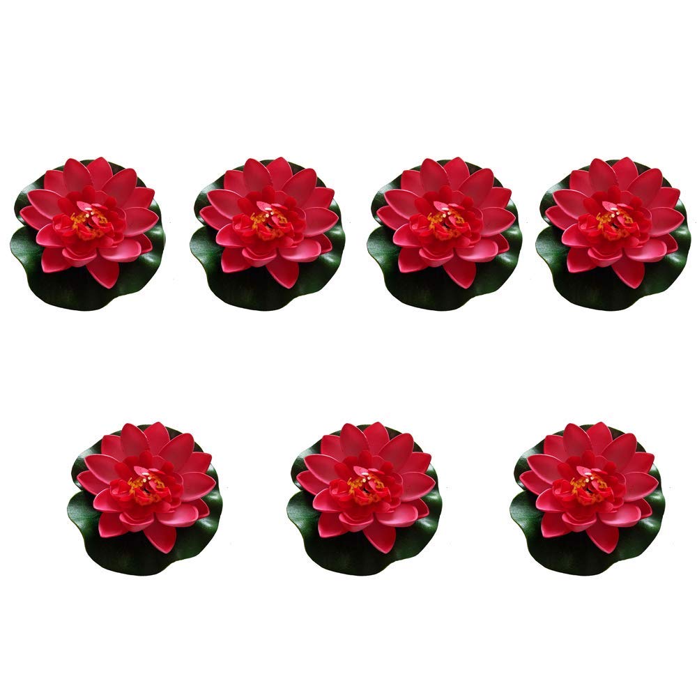 7Pcs 3.9 Inch Artificial Lotus Flower Artificial Flower Pool Aquarium Decoration Eternal Flower Artificial Flower (red)
