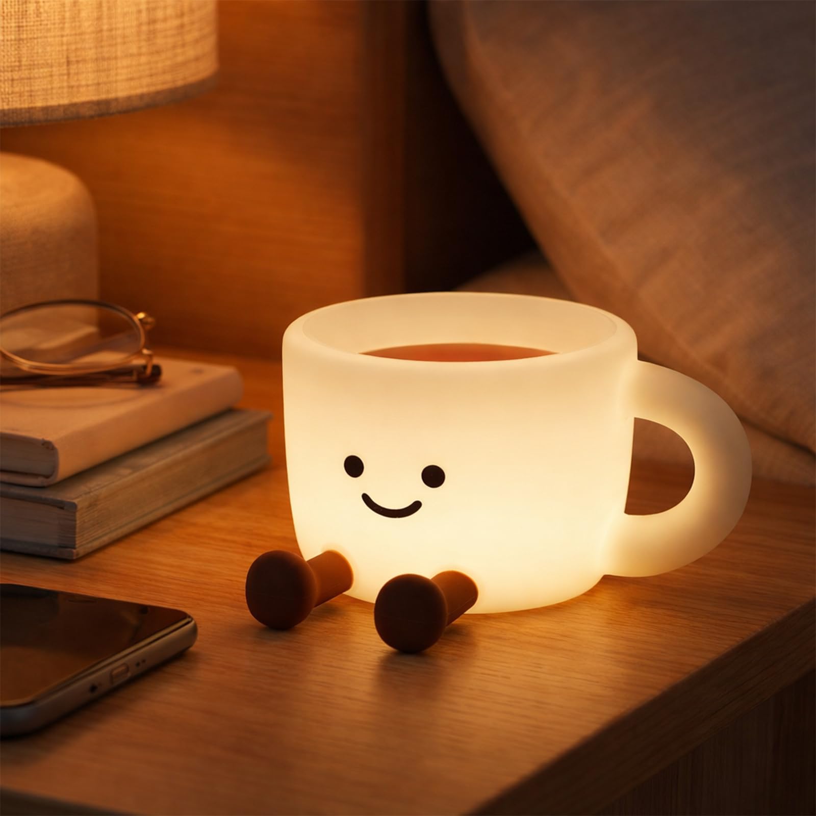 Luz nocturna para taza de café, siete colores de luz, tres niveles de brillo y una función de temporizador, mesita de noche de silicona suave, luz nocturna para dormitorios, regalos adecuados para