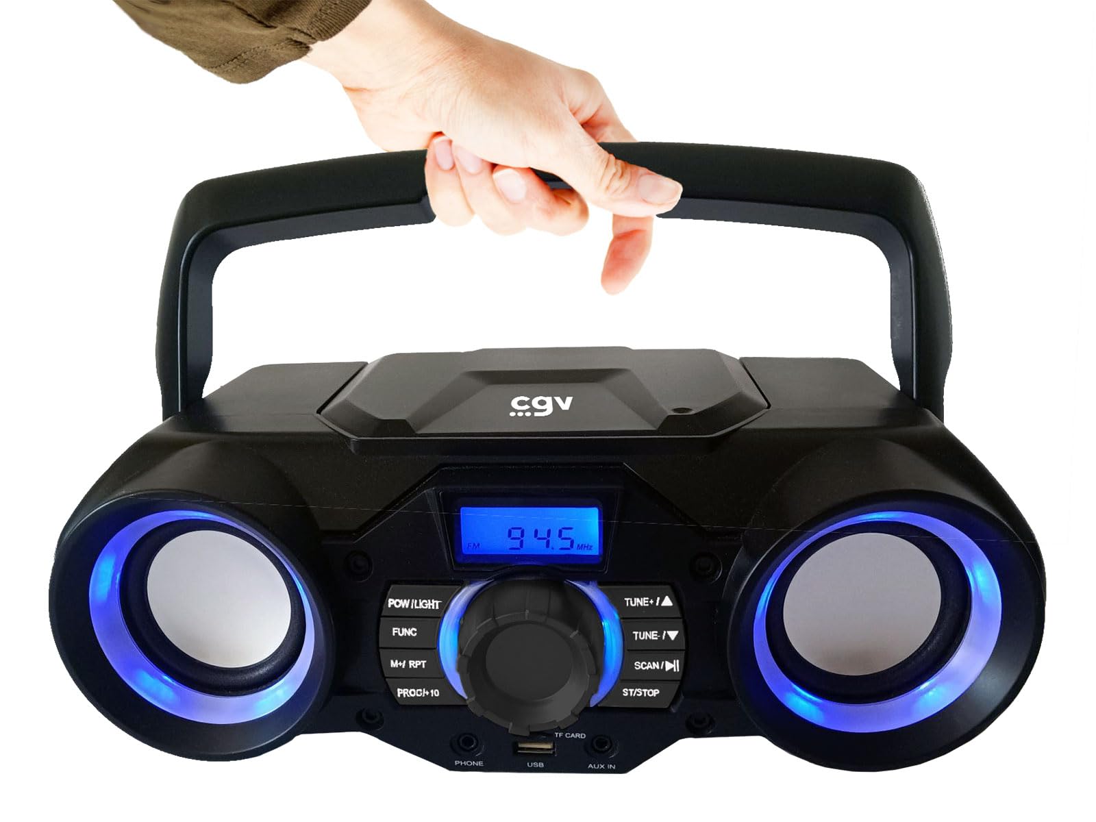 Greadio Draagbare cd-speler met Bluetooth 5.3, 4000mAh oplaadbare cd- muziekspeler met afstandsbediening, dubbele luidsprekers, LED-display, ondersteunt USB, TF-kaart, AUX voor thuis/auto (zwart