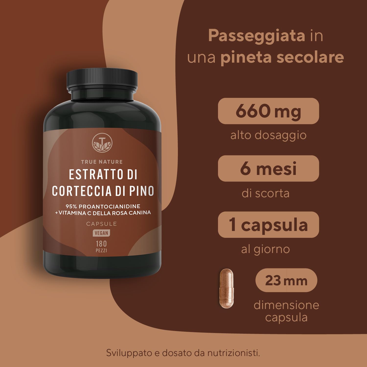 Estratto di corteccia di pino 660mg - 180 Capsule Alto dosaggio - Vitamina C naturale - 32% OPC - Premium pino marittimo francese - Testato in laboratorio - TRUE NATURE®