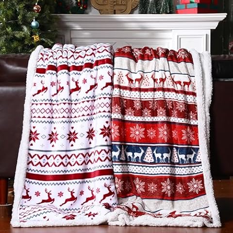 WovWeave 2 Pack Christmas Fleece Blanket 460 GSM Red Ugly Sweater Sherpa Throw Winter Xmas Reindeer Flannel Plush Blanket 50 x 60 Inch Reversible Holiday Blanket Soft Blankets for Gift Couch Bed Cover