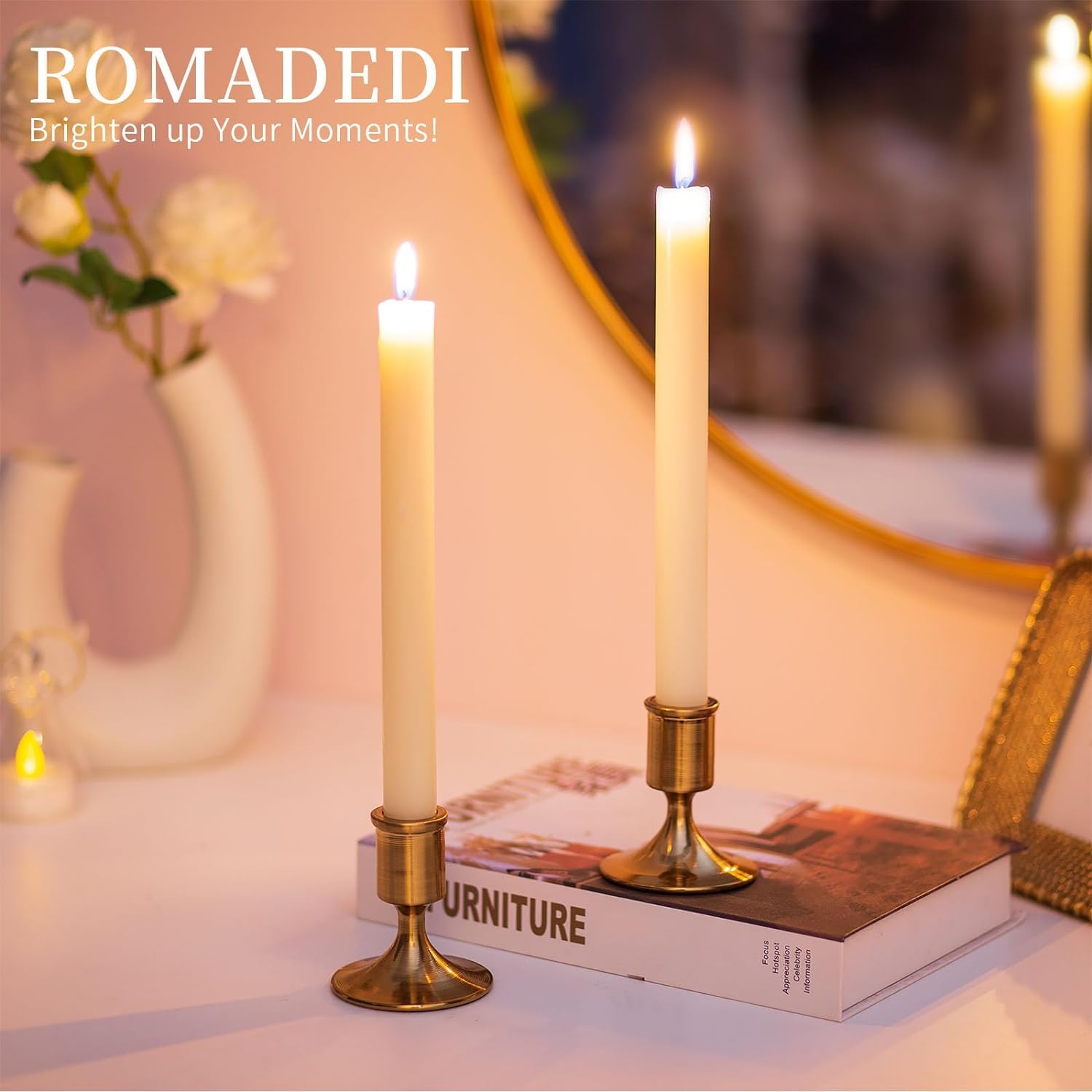 Goldener Kerzenhalter für Kegel, 6 Stück, Romadedi goldfarben, messingfarben, Kerzenhalter für Tischdekoration, Hochzeitsempfang, festliche Weihnachts-Kamindekoration oder Heimdekoration