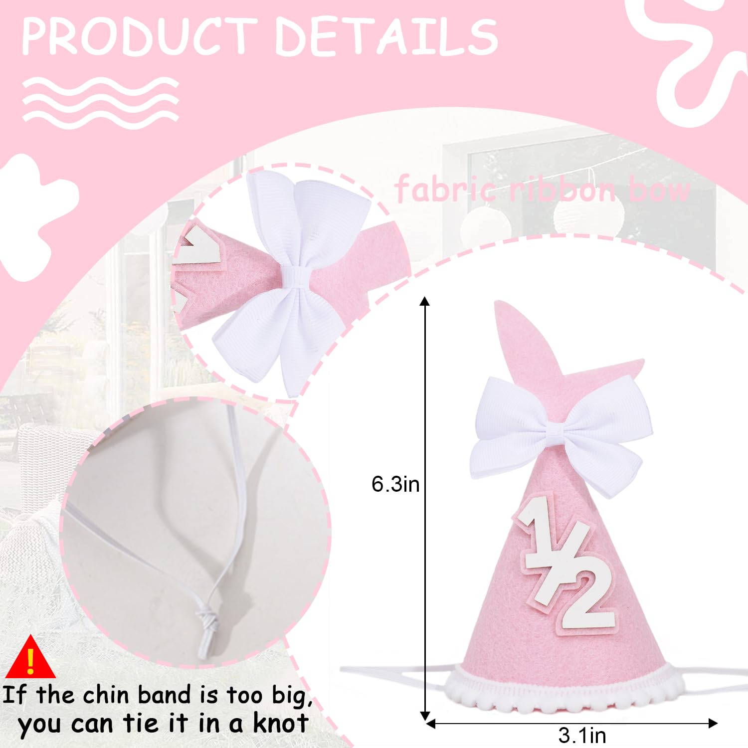 WAOUH Shark Tail 1/2 Birthday Pink Hat - Bow Ocean Half Birthday Decorations,Blue Shark Party Hat Photo Props,Under the Sea 6 Months Party Headwear,Little Fish Smash Cake Decorations