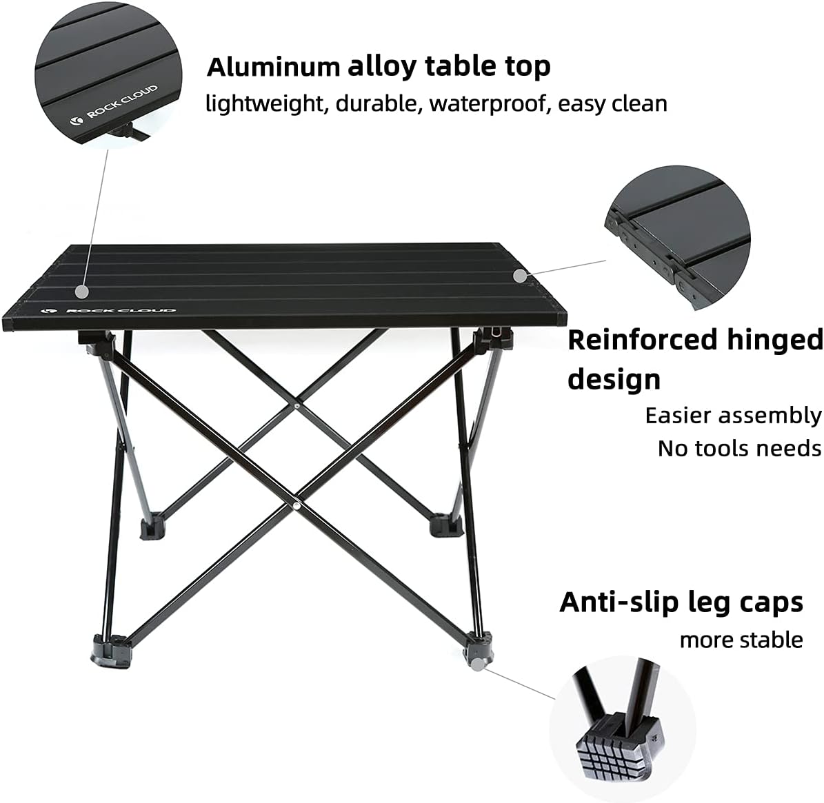 ROCK CLOUD Portable Camping Table Ultralight Aluminum Folding Beach Table Camp for Camping Hiking Backpacking Outdoor Picnic, Black : Sports & Outdoors
