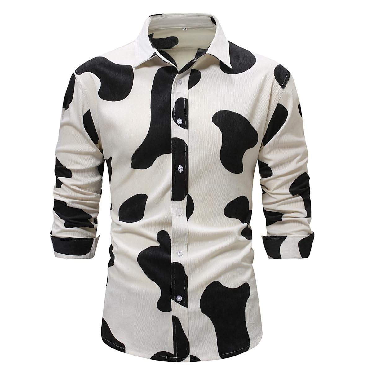 Männer White Cow Print Shirt Langarm Cord Hemd Casual Herren Bluse Männer Casual Geschäfts Arbeit Hemd