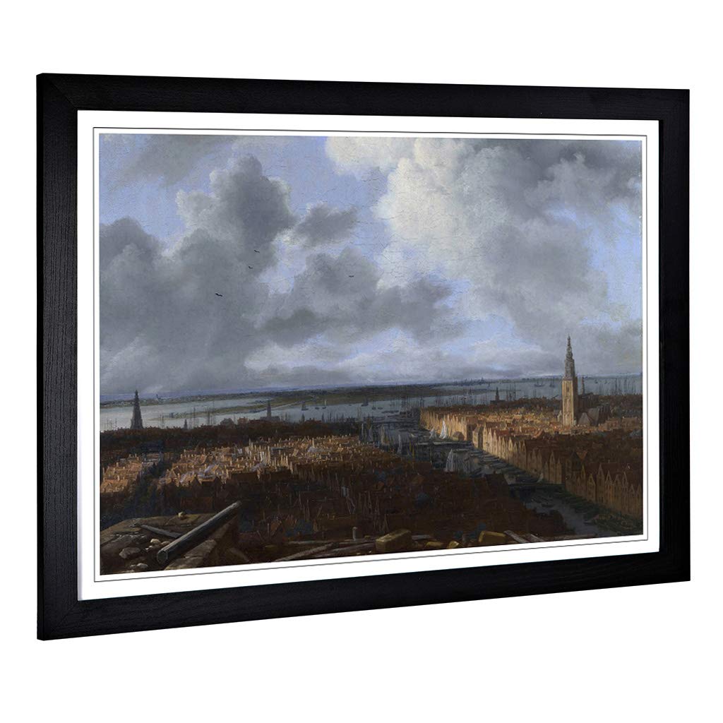 Big Box Art Framed Print of Jacob Ruisdael A View of Amsterdam Design | Wall Art Picture | Home Decor for Kitchen, Living Room, Bedroom, Hallway, Black, A2 / 24.5x18 Inch / 62x45cm
