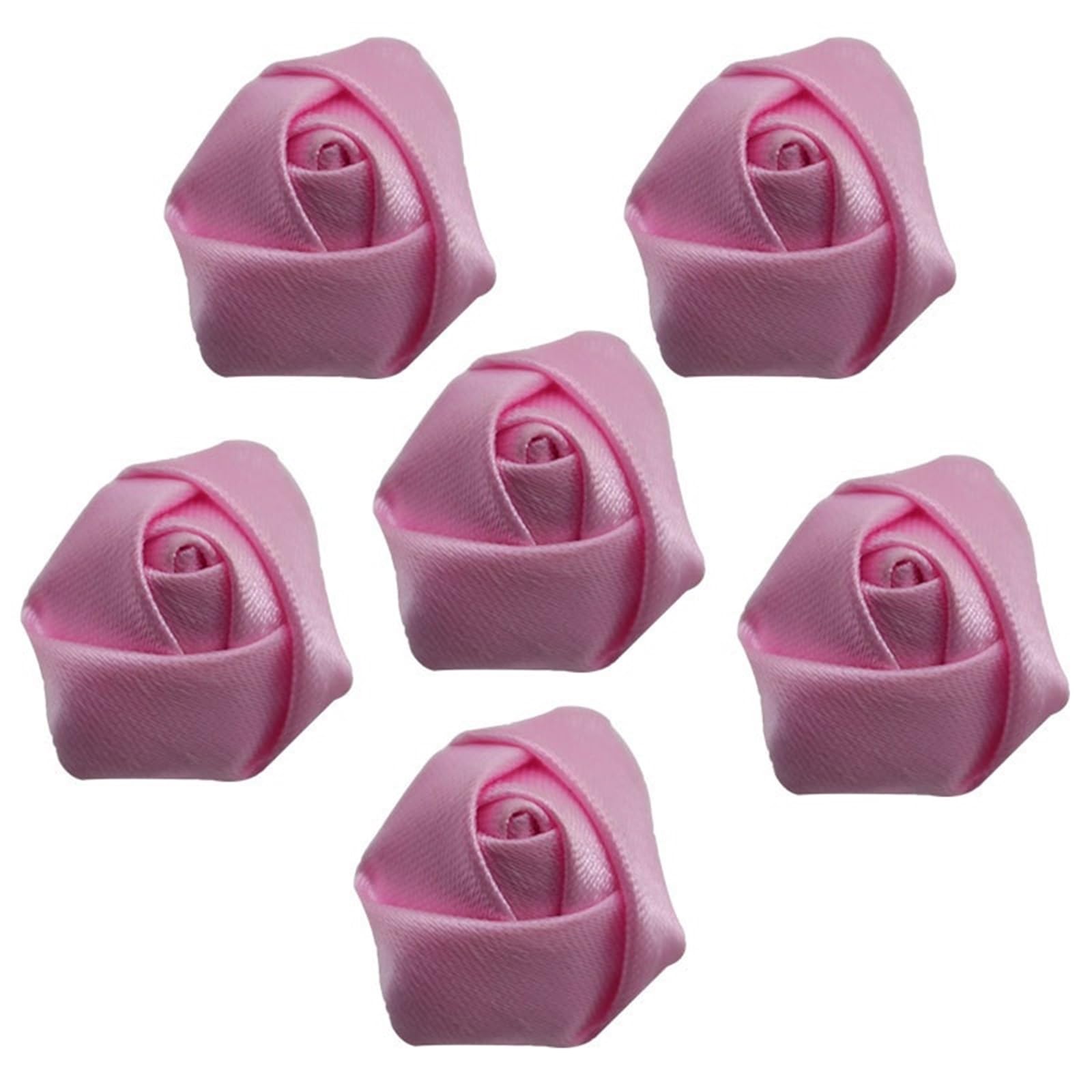 MDSRFGN Fabric Flowers 20pcs 2cm Mini Satin Rose Ribbon Rosettes Fabric Flower DIY Flowers For Home Wedding Decoration Craft(Pink)