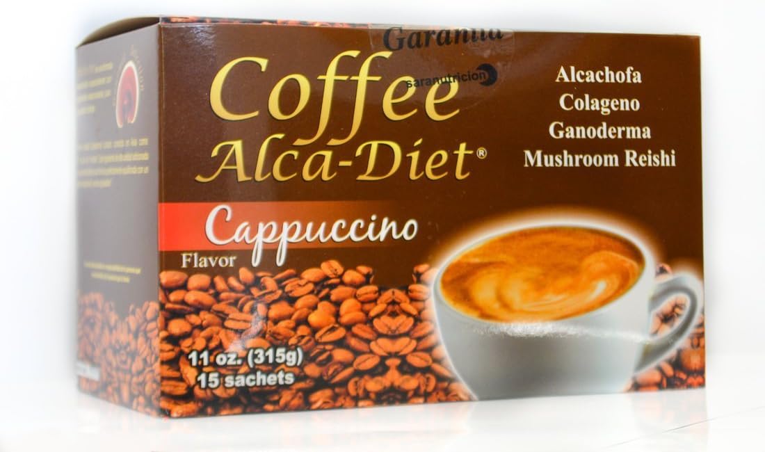 Coffee detoxify Alca-Diet Cappuccino Flavor,With Artichoke Collagen Reishi Mushroom Pea Protein 15 Sachets(11 oz)