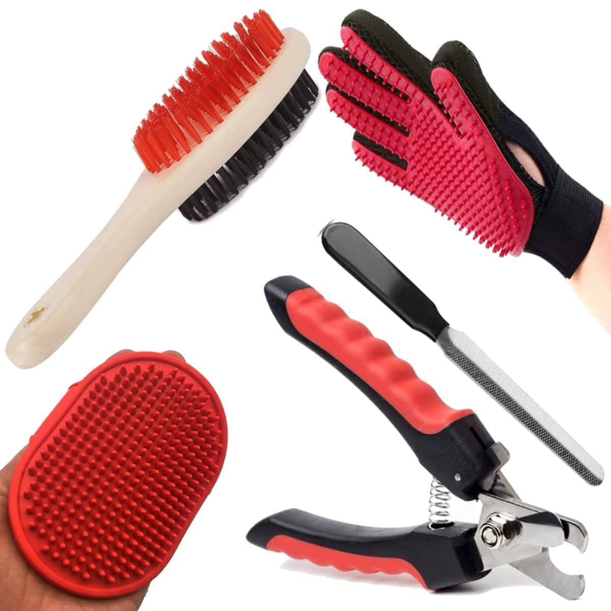 YOUHAVEDEAL Dog Grooming Kit - Dog Nail Clippers + Pet Bath Brush Grooming Comb with Adjustable Ring + Pet Wood Handle Double Sided Brush (Medium) + Pet Grooming Glove for Dog (B09N7Q5BYX) Amazon Price History, Amazon Price Tracker